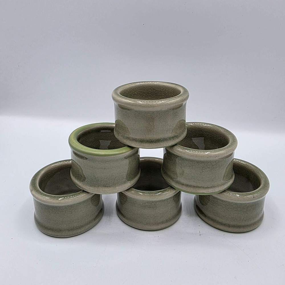 Ceramic Napkin Rings Set 6 Green Crackle Glaze‎ Tableware Kitchen Decor